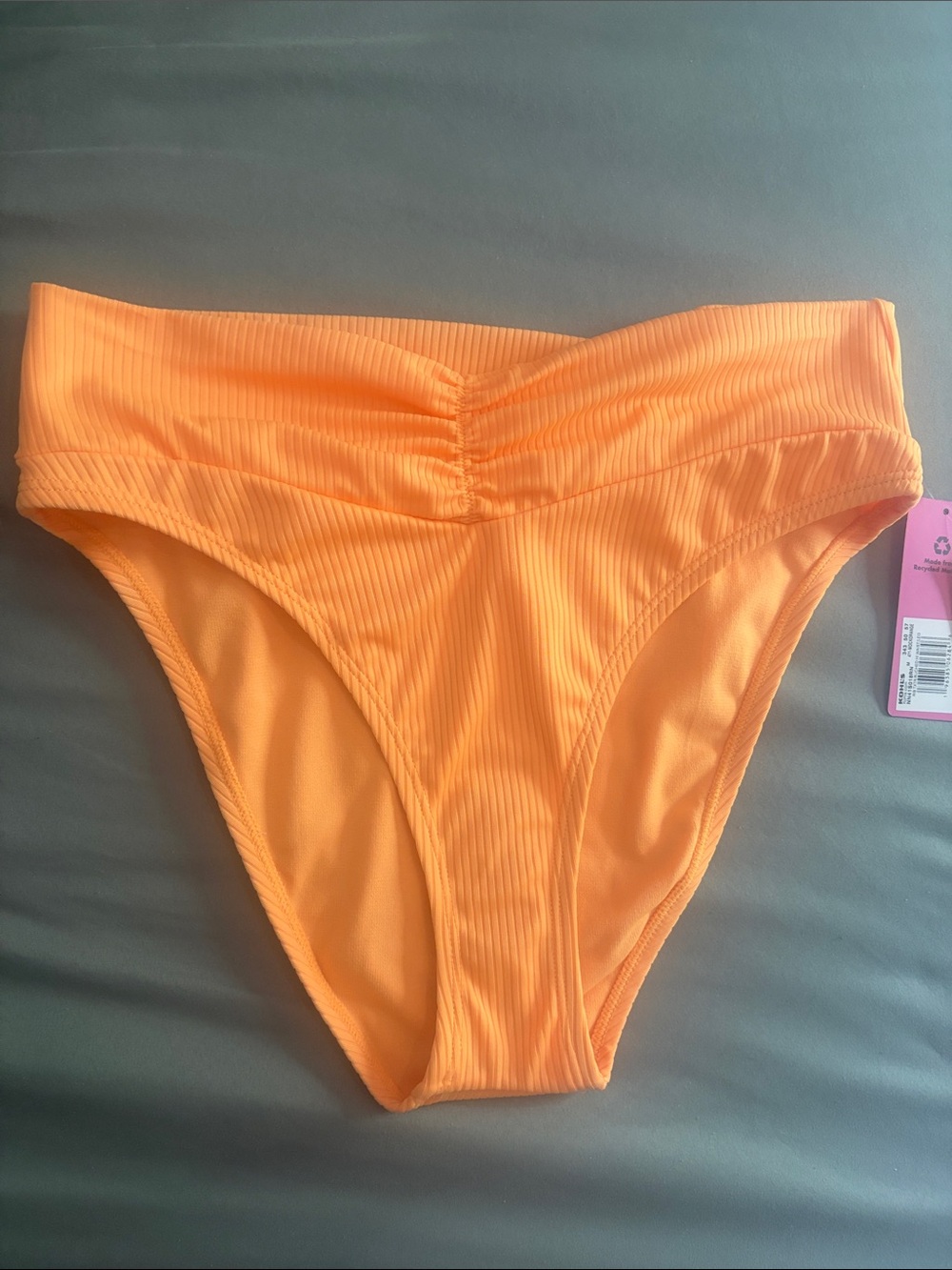 NWT Ninety-Nine Ribbed High-Waist Bikini Bottoms in Orange